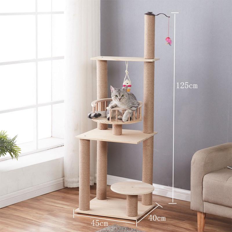 Solid Wood Sisal Cat Tree with Space Capsule and Scratch Board