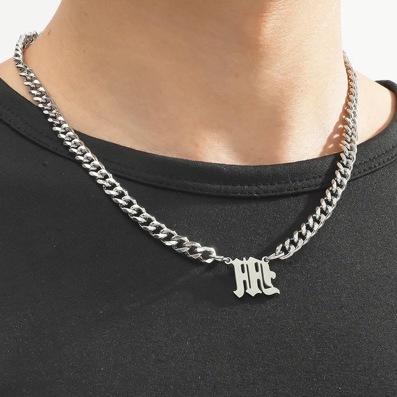 Stainless Steel English Letter Pendant Cuban Necklace - Hip-Hop Trend