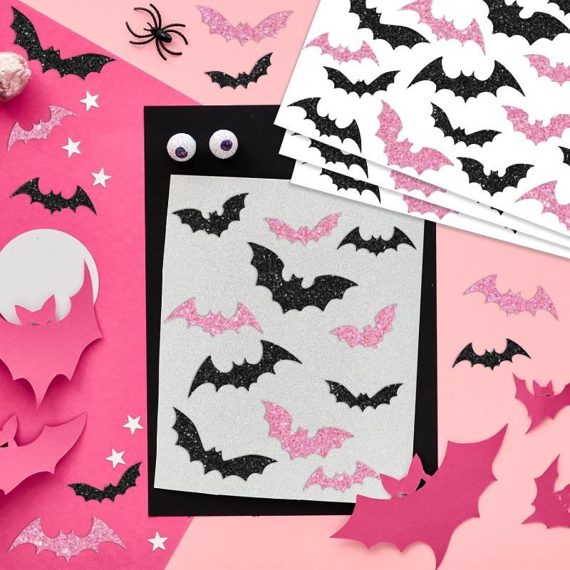 500 Stück/Rolle Laser Schwarz Fledermaus Wasserdicht Glitzer Selbstklebende Aufkleber Halloween Fledermaus Aufkleber Für Party Scrap DIY Zubehör