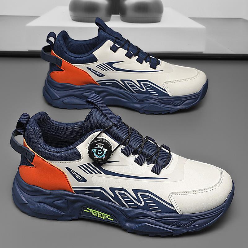 

Spring and summer rotating buckle sports shoes leather mesh breathable thick-soled casual men s shoes outdoor non-slip and wear-resistant running sho 44