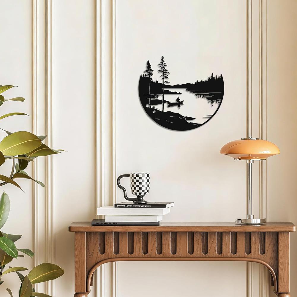Metal Lake Tree Wall Decor, 11.8x11 Inch Rustic Metal Wall Art for Living Room Bedroom Home Nature Decor