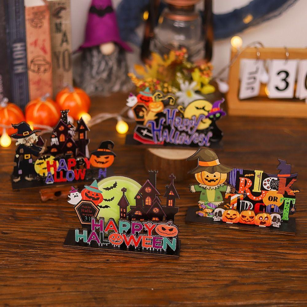3D Halloween Wooden Ornaments Cute Halloween Decoration Props Ghost Desktop Ornament  Office