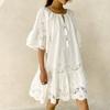 Women Casual Loose Mini Dress Ruffled O Neck Fashionable Daily Wear Holiday Beach Dress