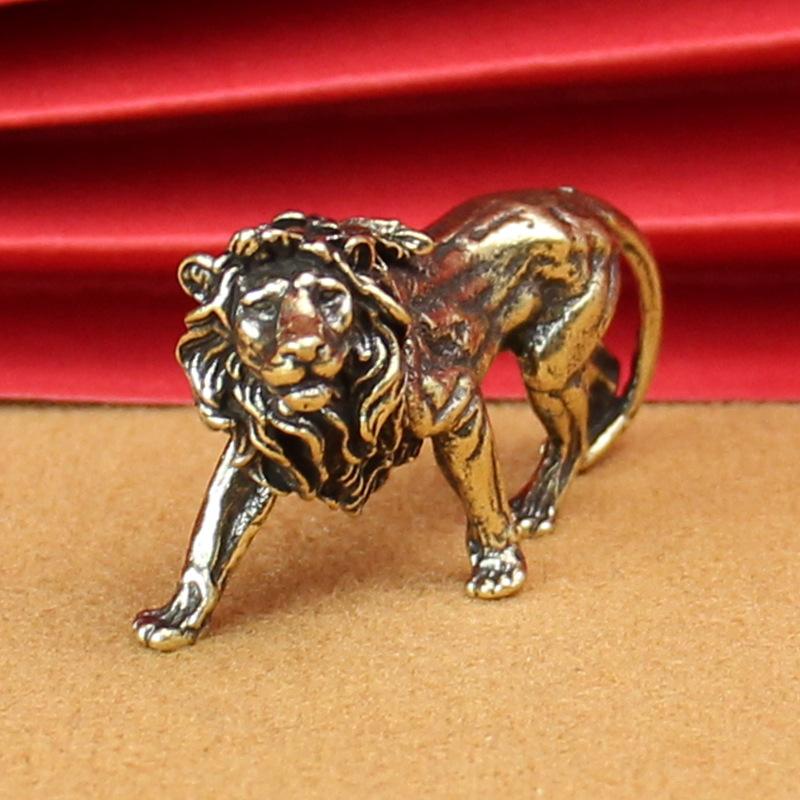 Pure Copper Lion Small Copper Ornament Brass Solid Lion King Tea Pet Keychain Micro-engraved Antique Copper Ware Copper Art Copper Parts