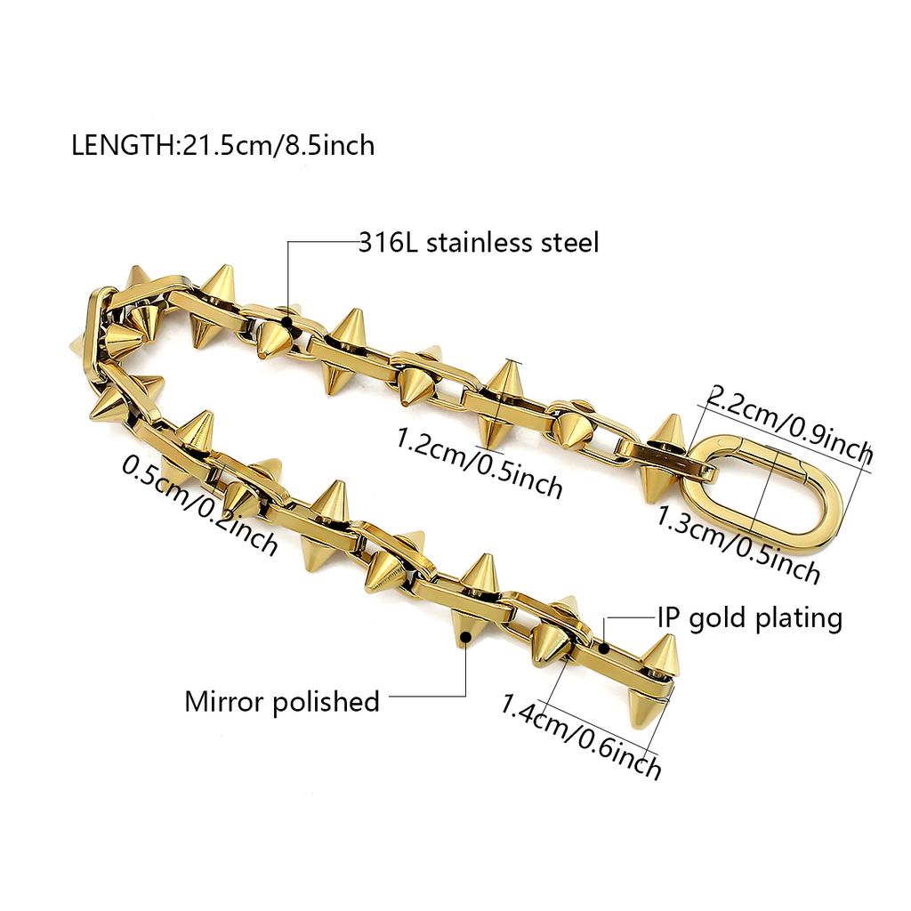 New Punk Retro Stud Rivet Chain Necklace Bracelet Set 18k Gold Plated Stainless Steel Jewelry Set for Women