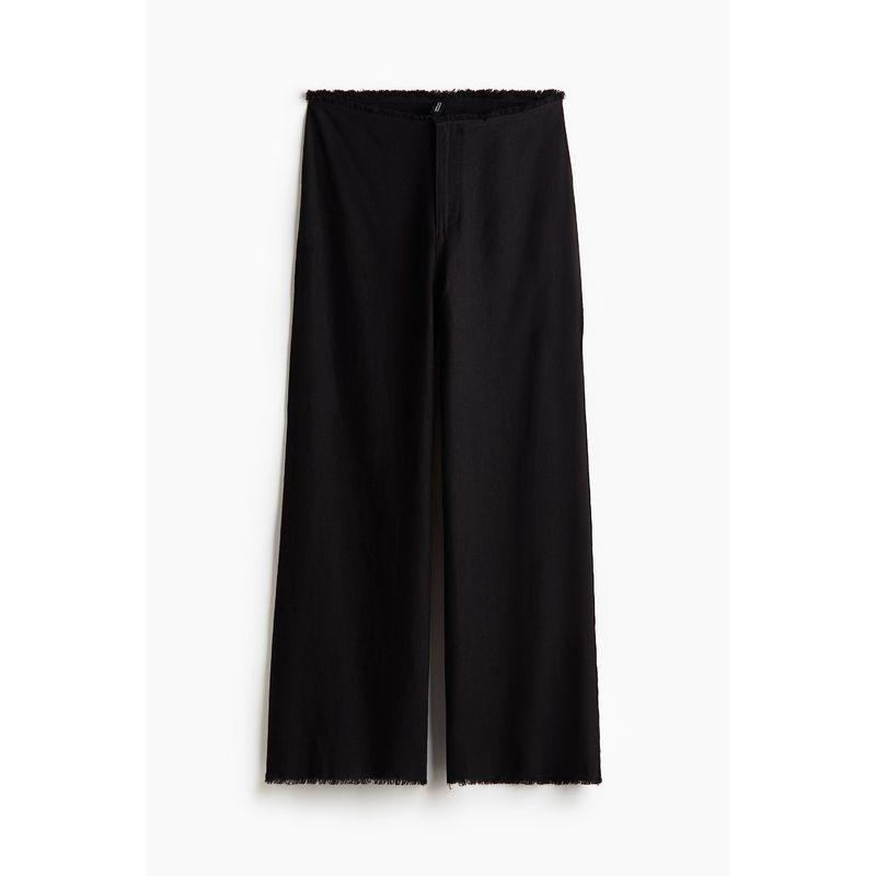 

HM Women s Clothes Casual Pants Autumn Linen Blended Casual Frayed Back Pocket Pants 1224449 Black 165/80