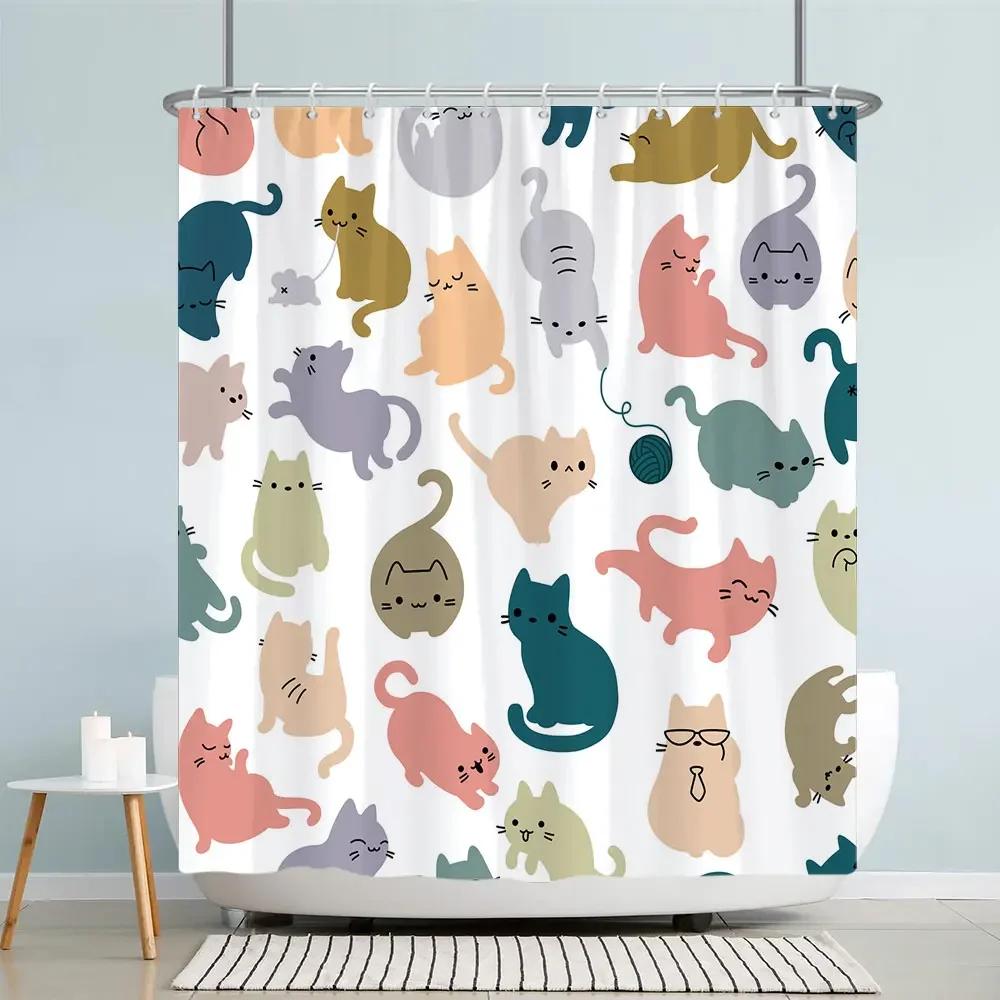 Kids Cartoon Animal Shower Curtain Funny Letters Blue Watercolour Fish Polyester Fabric Washable Shower Curtains Bathroom Deco