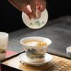 Suet jade tea set, white porcelain travel kung fu tea set, tea tray set, cover bowl teacup