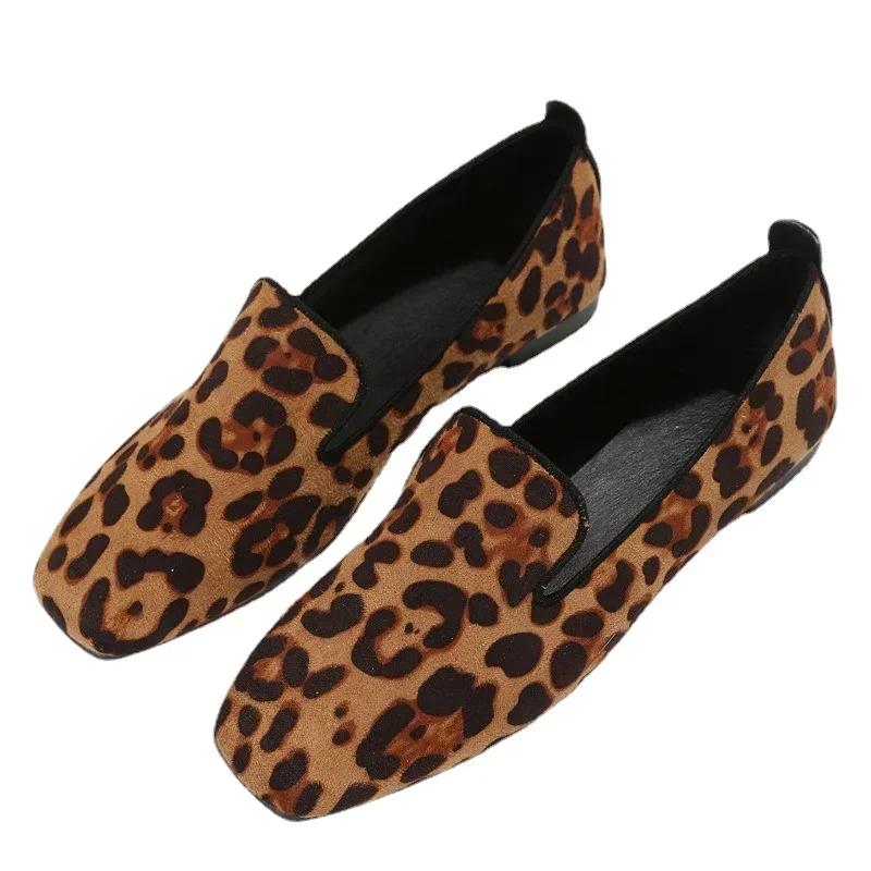 Mělké ležérní mokasíny s leopardím potiskem, baleríny slip-on, dámské boty, vysoce kvalitní ploché boty s kulatou špičkou, jarní/podzimní sportovní obuv