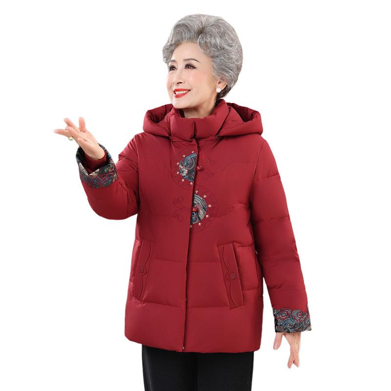 Velvet-Lined Cotton Coat for Middle-Aged Women - Hooded Winter Jacket for Grandma