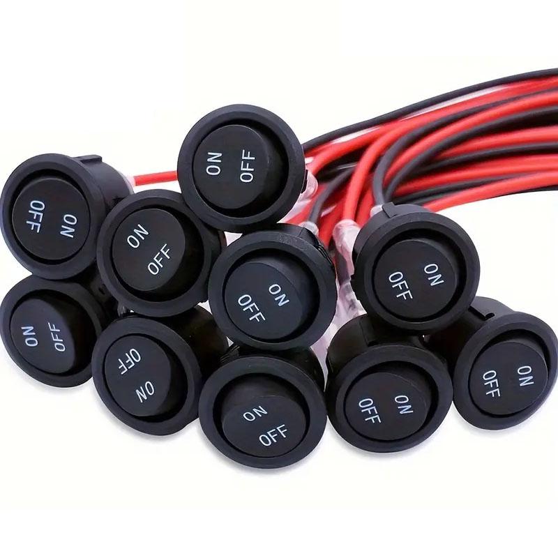 

10pcs Mini 20mm Round Rocker Switches 12V DC SPST ON/FF Toggle Easy Install Brass Terminals For Automotive Boats RV Tools