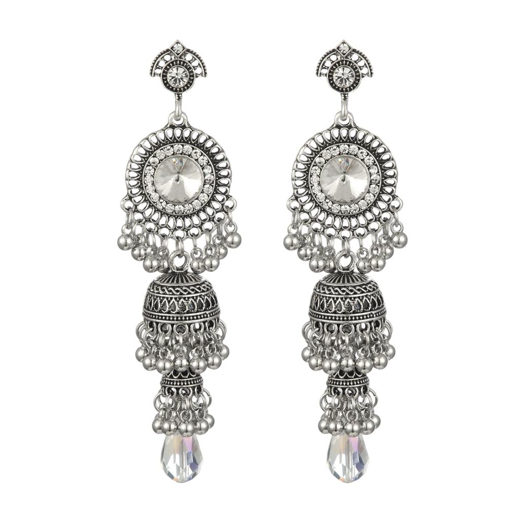 Fashionable Retro Ethnic Long Tassel Diamond Zircon Earrings For Women, , Courtly Elegance, Gorgeous Earrings