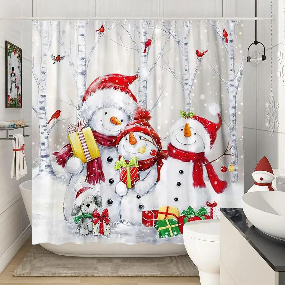 Frohe Weihnachten Duschvorhänge Winter Schneeflocke Weihnachten Kiefer Blätter Lampe Urlaub Bauernhaus Home Stoff Bad Vorhang Badezimmer Dekor