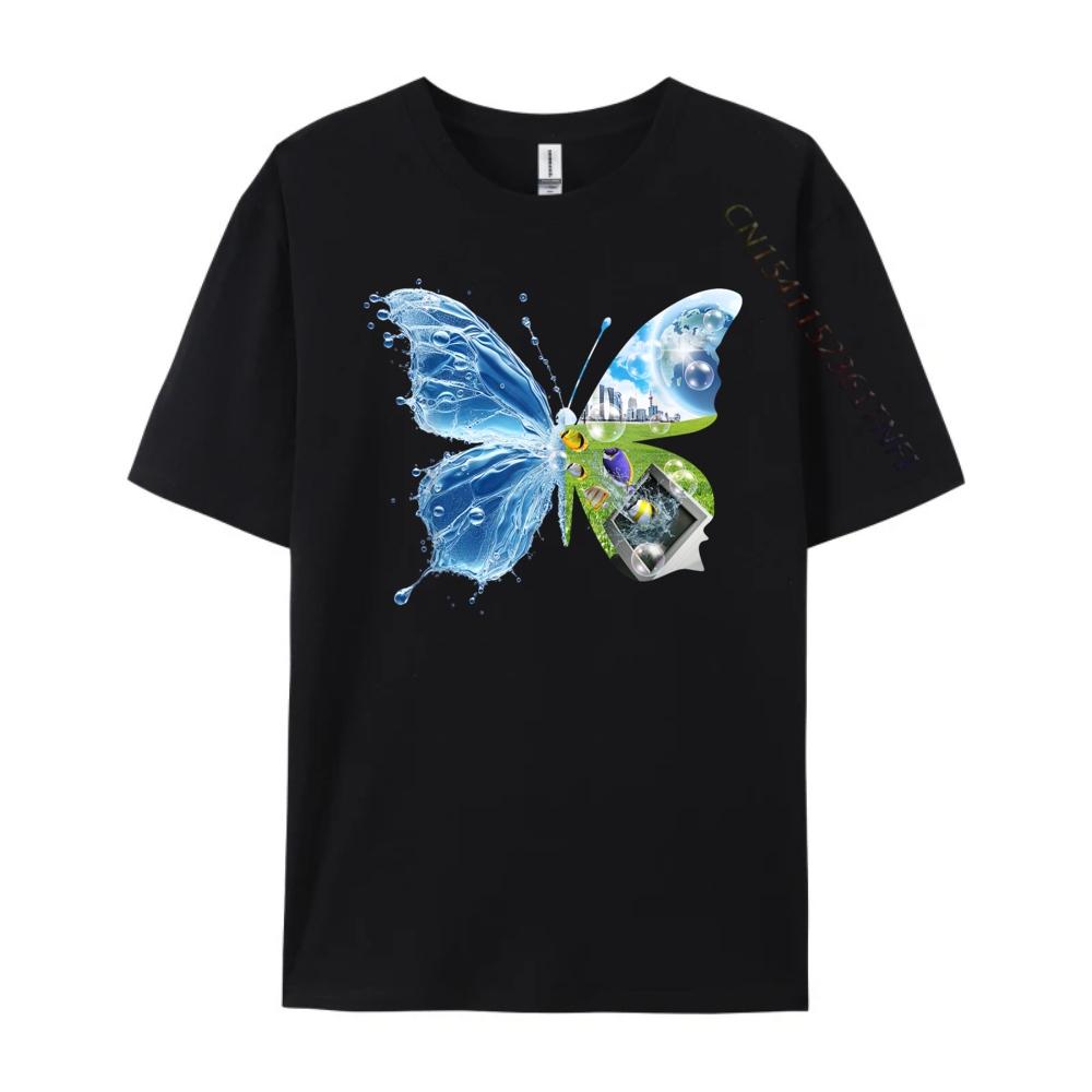 Frutiger Aero Ästhetik Schmetterling Computer Fische Landschaft Niedlich Übergroßes T-Shirt Camisetas Street Wear T-Shirts