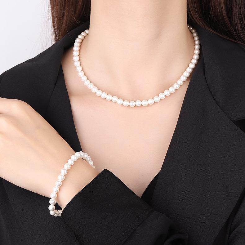 6-7mm Imitation Freshwater Pearl Necklace Jewelry Set Cross-border Bracelet Small Fragrant White Collarbone Chain