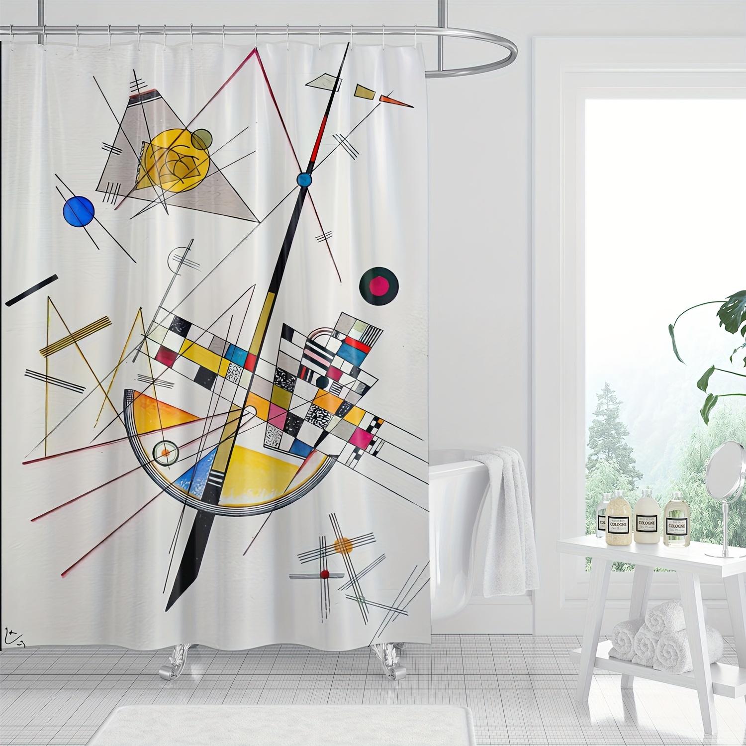 

Abstract Geometric Art Print Waterproof Shower Curtain for Bathroom, Kandinsky Style Design High-End Toilet Partition Curtain W90XH180cm