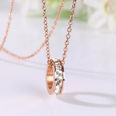 Single Row Drilling Cylindrical Pendant Plating Rose Gold Titanium Steel Necklace
