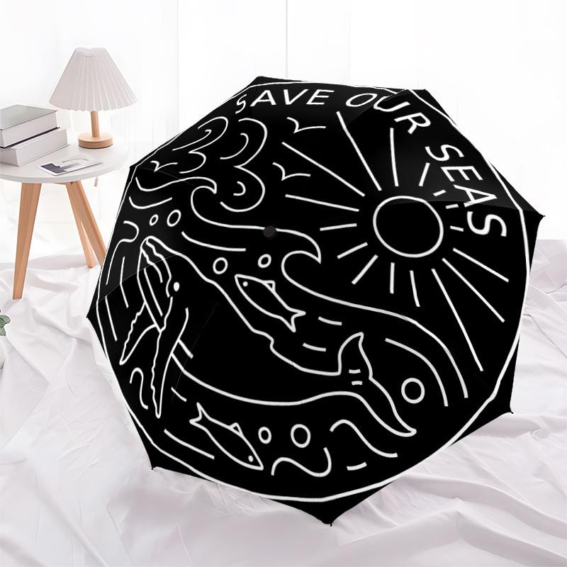 1pc Save Our Seas Sticker Automatic Open/Close Umbrella - Portable Collapsible Umbrella with 8-Rib Stability, Fashion Lovers Yy251017083