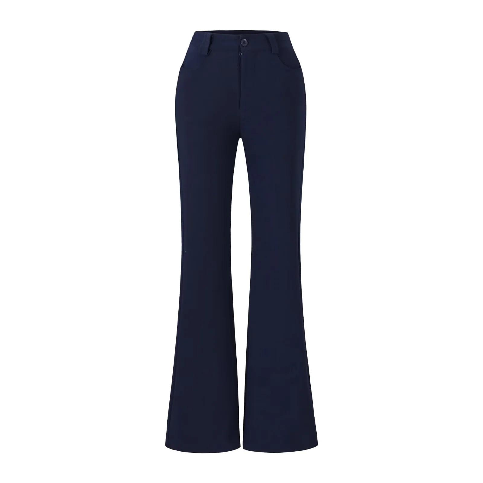 Women s French Khaki High-Waisted Drapey Micro-Flare Petite Casual Pants for Autumn XS темно-синий