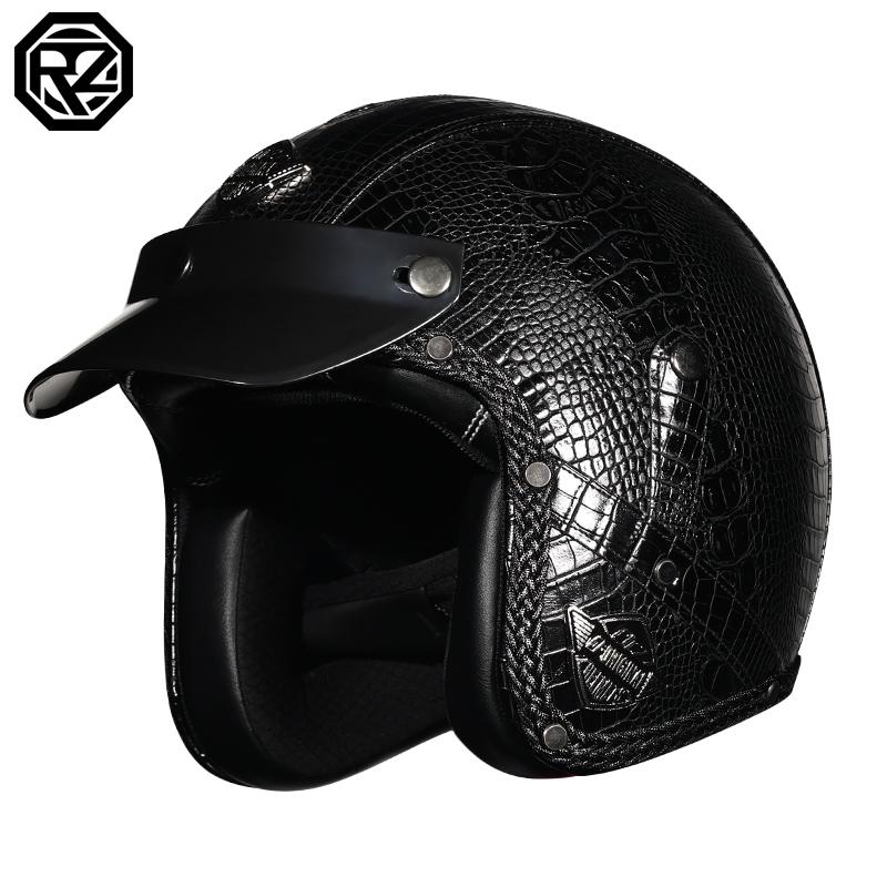 Retro Motorcycle Helmet PU Leather Open 3/4 Chopper Bicycle Helmet CapacetDOT Certification