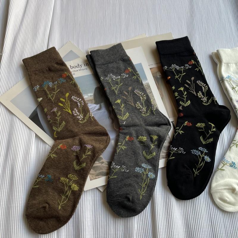 Rośliny i Kwiaty, Literatura, Styl Japoński, Skarpetki Średniej Długości, Retro Długie Skarpetki