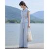 Women's Embroidered Textured Wide-leg Pants Two-piece Casual Set