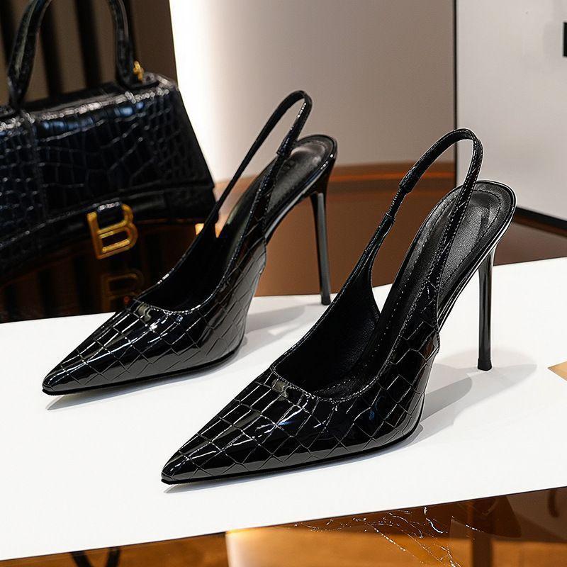 Sexy French new black high heels women's fashion single shoes thin heel pointed head shallow mouth rear empty versatile shoes