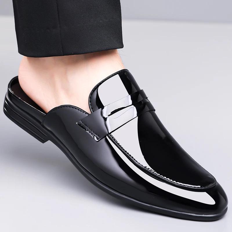 Leather Men Half Slippers Loafers Summer Breathable Casual Shoes Slip-on Lazy Driving Shoes Comfortable Walk Loafers Moccasins