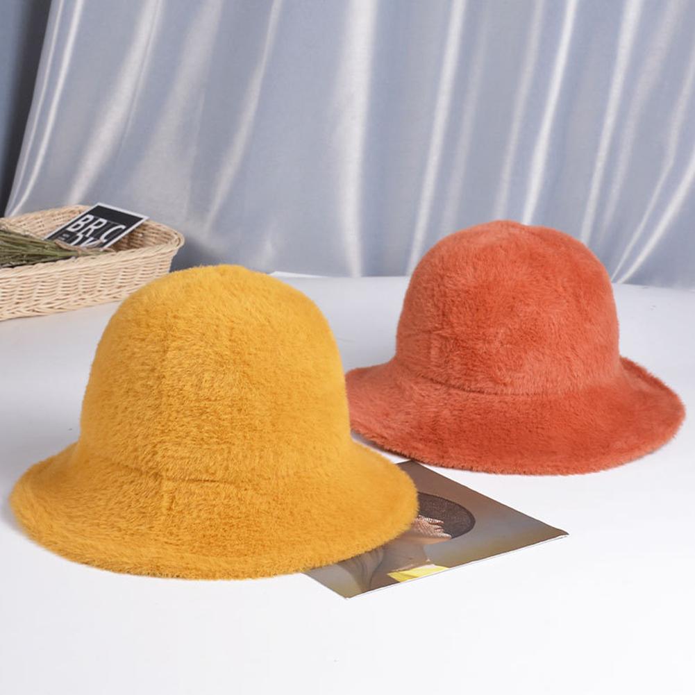 Woman Pure Color Fashion Plush Hat Winter Autumn Warm Hat All-match Bucket Hat