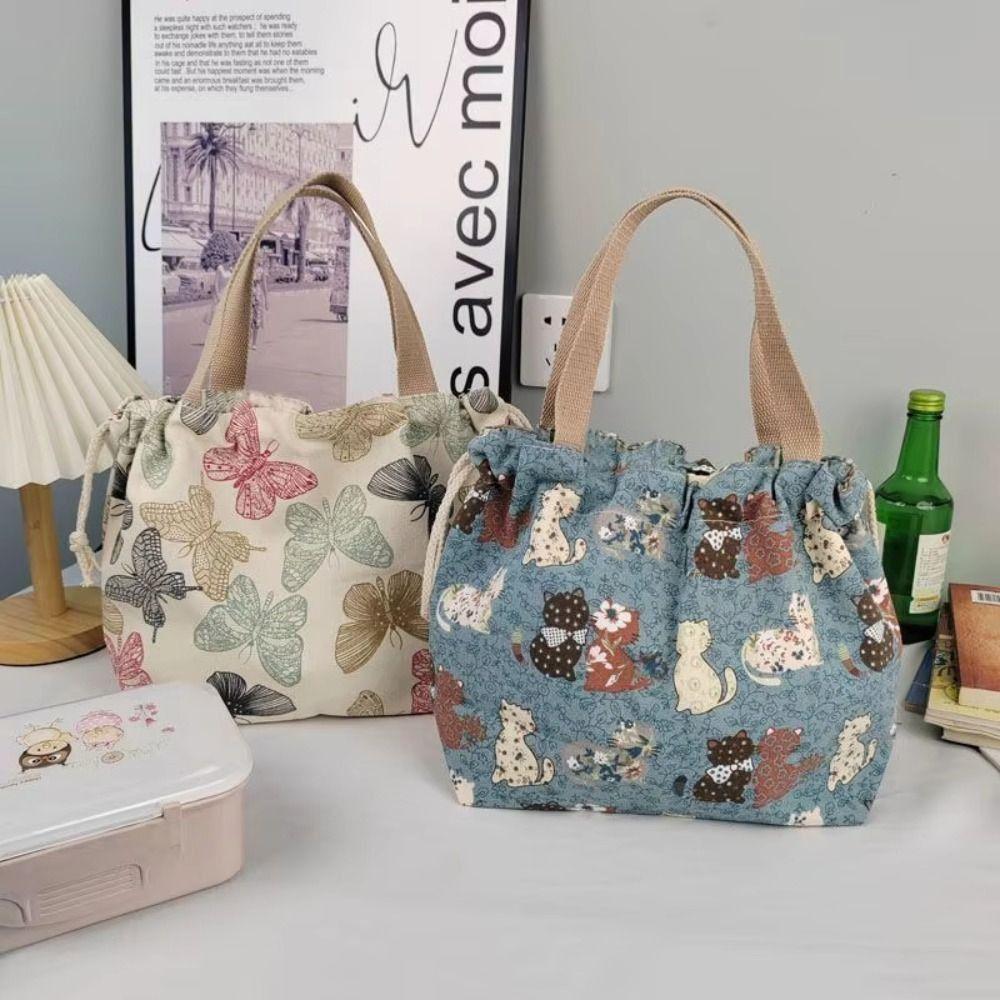 

Large Capacity Drawstring Canvas Handbag INS Women s Tote Bag Japanese Style Lunch Bag Work Style 1