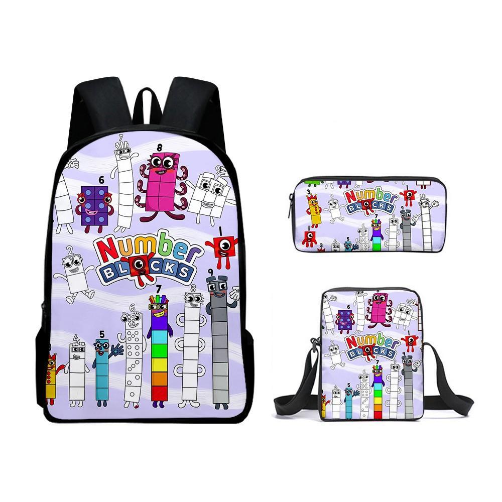Digital Building Block Backpack Numberblocks Student Schoolbag Cartoon Backpack Satchel Pencil Case Three-Piece Set