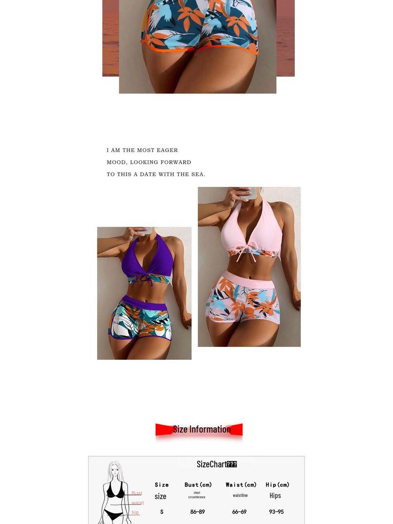 2024 High-End Women's High-Waisted Halter Tie-Up Split Bikini Swimwear