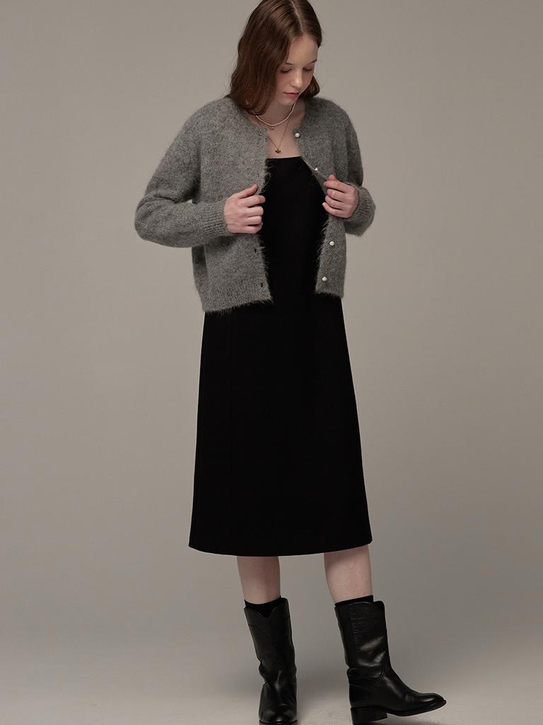 BEMUSE MANSION Velvet Piping Pocket Dress - Black