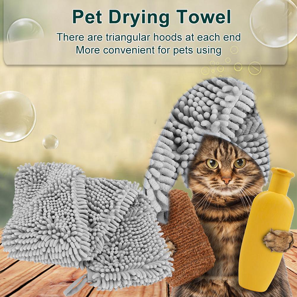 Fiber Pet Shower Strong Water Absorption Drying Hood Bath Towel Grooming Accessory for CatsL Gray