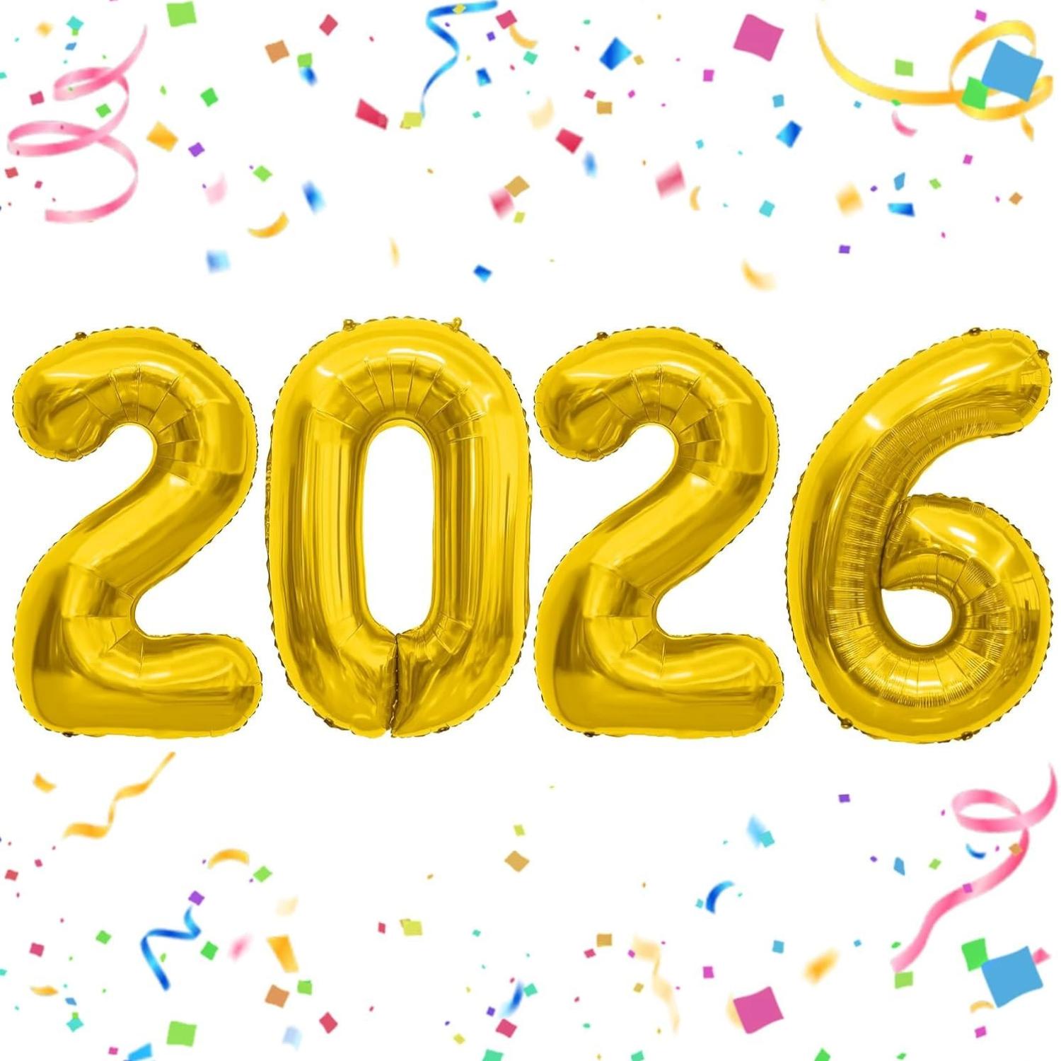 

1 набор, золотые цифровые шары 2026, шары из алюминиевой фольги для украшения новогодней вечеринки 1 Set золотой