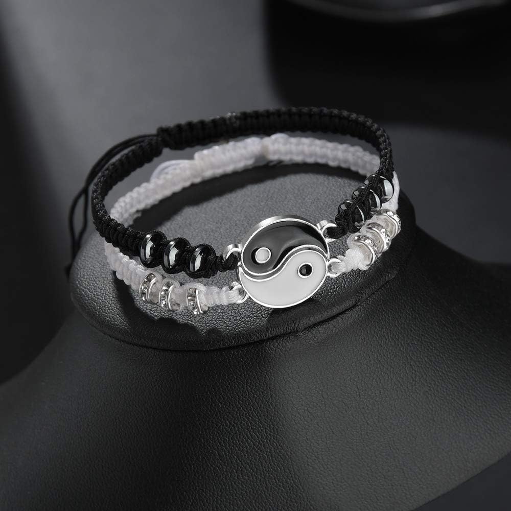 Best Friend Bracelets for 2 Matching Yin Yang Adjustable Cord Bracelet for Bff Friendship