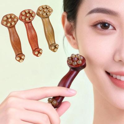 Double Ended Facial Fascia Lifting Tool Acupoint Stick Facial Scraping Stick Brass Bead Sandalwood Massage Gua Sha Stick Relax