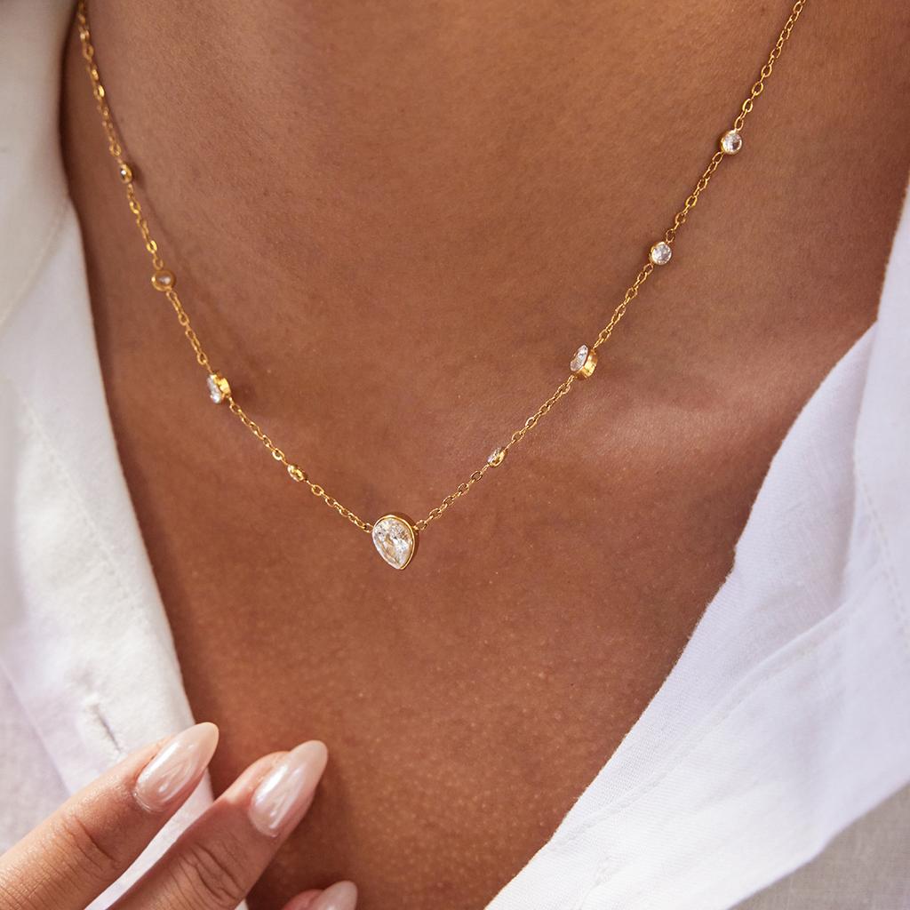 Light Luxury High-end Water Drop-shaped Zircon Necklace Accessories