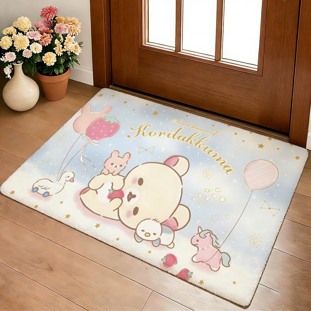 R-Rilakkuma Anime Floor Mat Cozy Flannel Soft Thick Non-Slip Mat For Living Room Bedroom Kitchen Decor Rugs