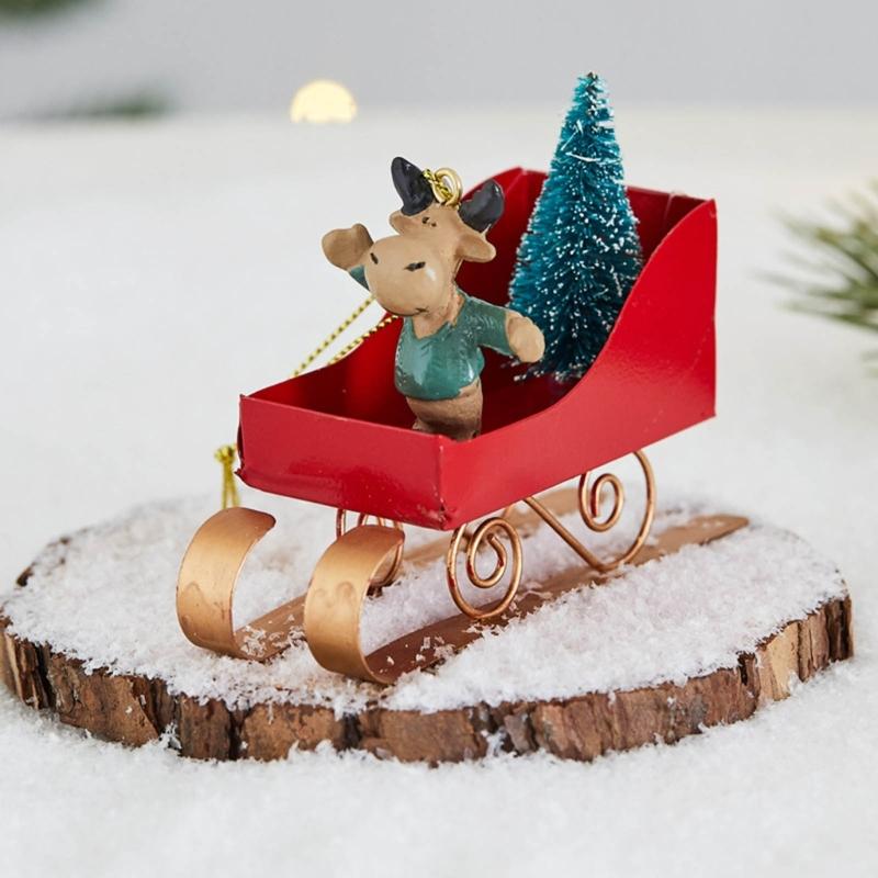 Retro Metal Sleigh Hanging Ornament Christmas Tree Decoration For Mantel Window Door Entryway Display Car Interiors