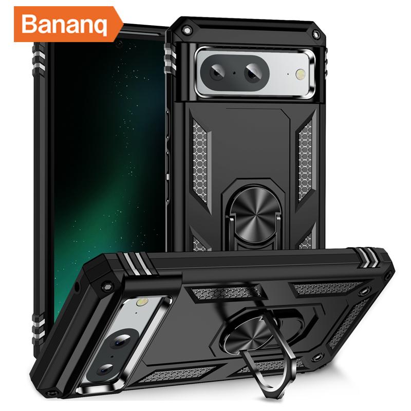 Bananq Custodia Armatura Antiurto in Metallo con Anello da Dito per Google Pixel 9 8 7 6 Pro 8A 7A 6A Supporto Magnetico da Auto Copertura per Telefono