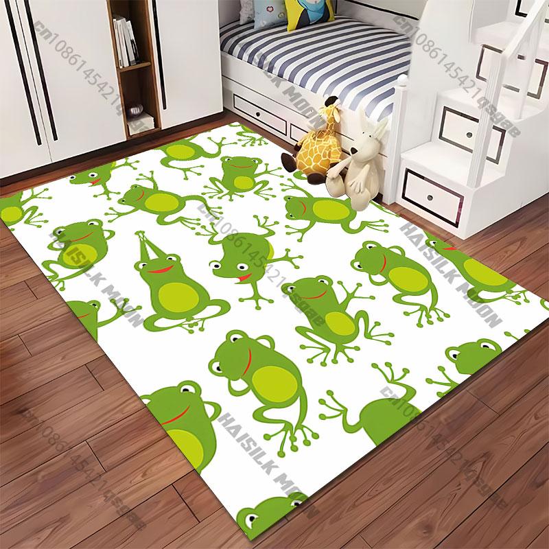 Happy Playful Frogs Pattern Carpet Yoga Living Room Room Decor Children's Crawling Mat Doormat Area Rug Games Mat