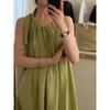 Loose and Thin Resort Style Casual Sleeveless Dress Mustard Green Vest Skirt Fashion Girl