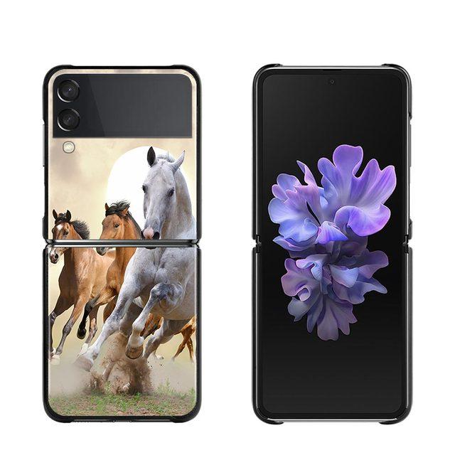 Phone Case For Samsung Galaxy Z Flip3 5g Back Pc Case For Samsung Z Flip Capa Black Shell Hard Fundas Running Horses