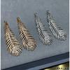Large Feather Earrings, with Delicate Feather Shapes Emitting Charming Radiance and Aura Lucky Grass Pure Silver earrings+Asian Gold Material Original