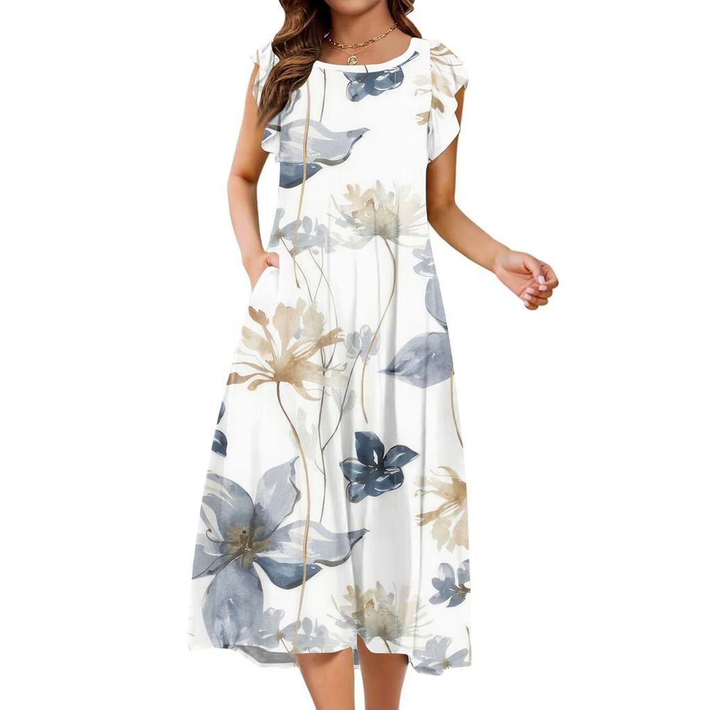 Women's One-piece Short Sleeve Flared Sleeve Loose Casual Round-neck Dress