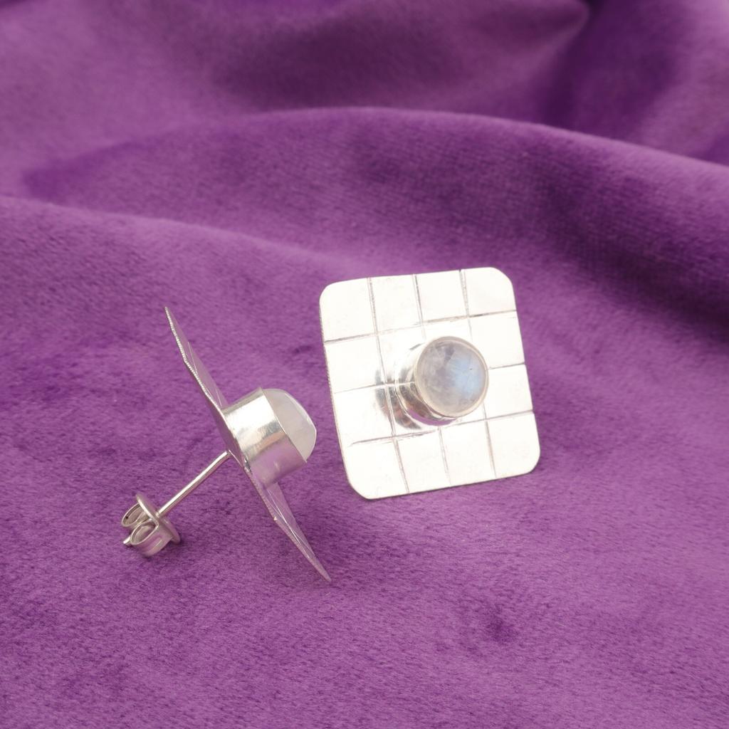 Rainbow Moonstone Stone Birthday Stud Post Ethnic Earrings 925 Sterling Silver EE-146-22