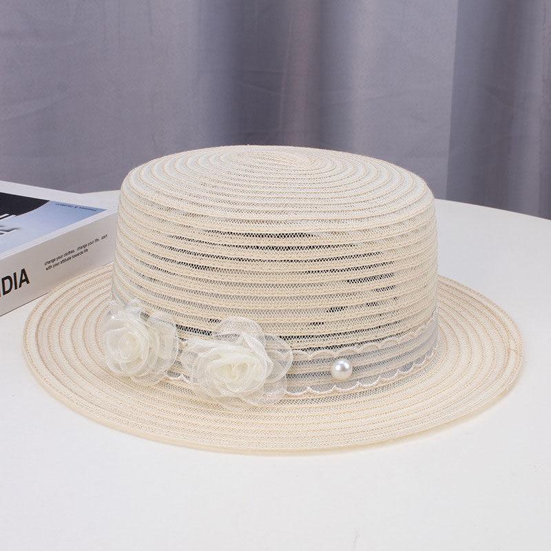 Transparent Straw Hat for Women Summer Beach Shade and Sun Protection Sun Hat Fashionable Temperament Floral Flat Top Hat