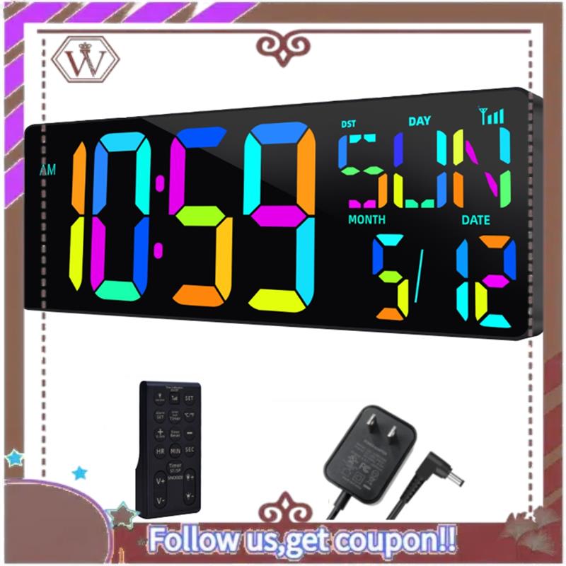 A95D-Large Digital Wall Clock 16.5  Bluetooth Auto Time Sync Led Digital Clock Display 11 RGB Colors Digital Calendar Clock US P