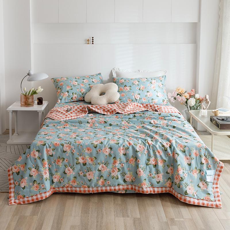Bohemian Style Flower Leaves Summer Quilt 100% Cotton Skin-friendly Soft Breathable Air Conditioning Thin Quilt Machine Washable